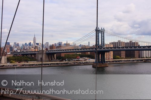 The Manhattan Bridge and the Empire State Building from the Broo